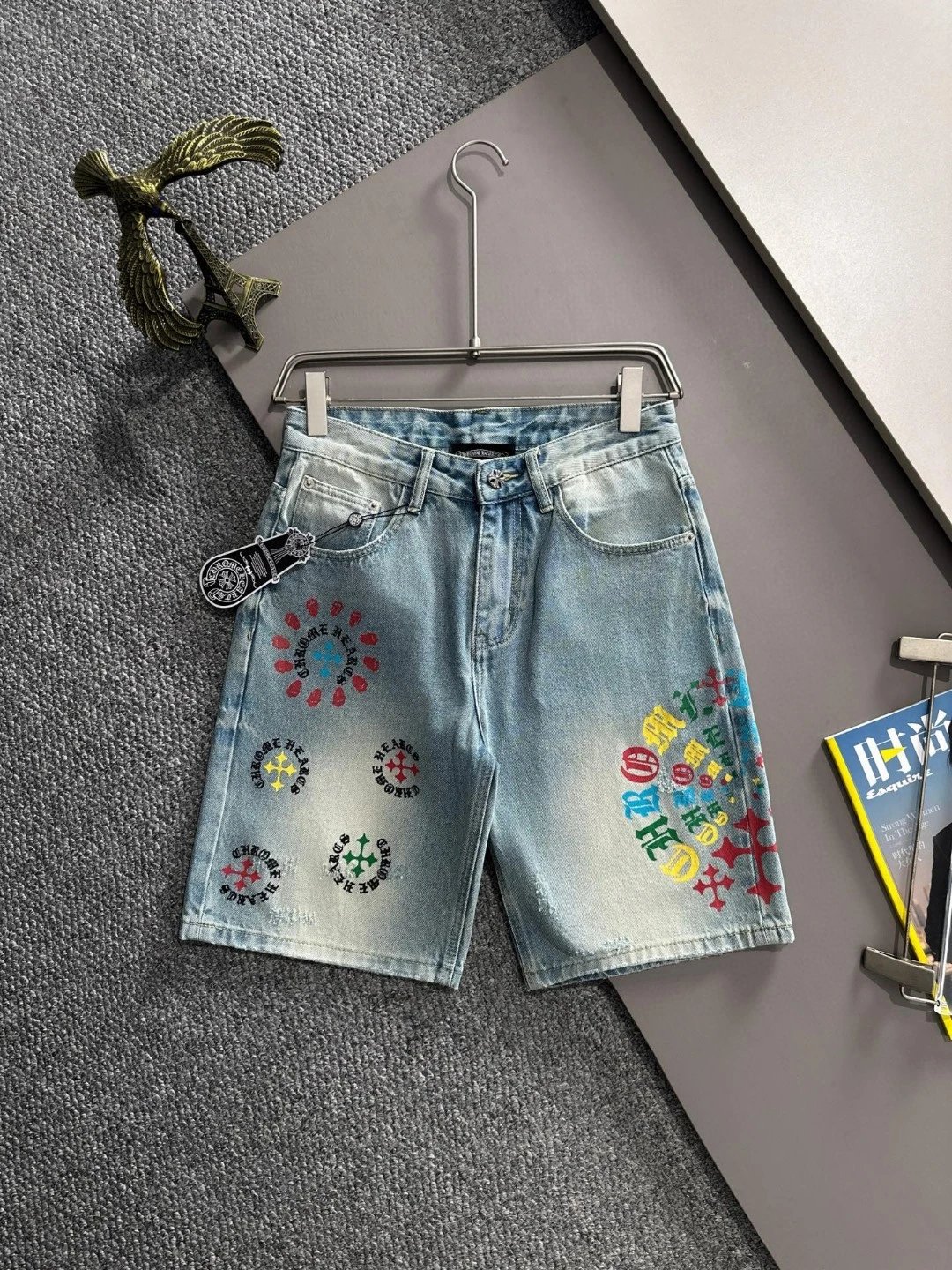 Chrome Hearts Shorts Graphic Distressed Denim — Figure 1
