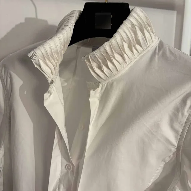 Unbranded Shirts Pleated Stand-Collar Long-Sleeve Shirt product detail image 6