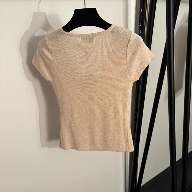 Unbranded Knitwear Rhinestone V-Neck Short-Sleeve Knit Top product detail image 3