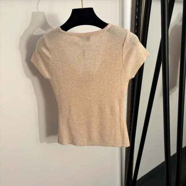 Miu Miu Embellished V-Neck Knit Top Gray - 5