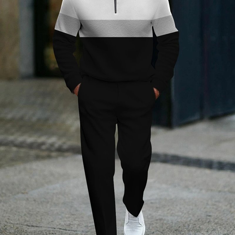 Color-Block Half-Zip Sweater and Tailored Pants Set Black