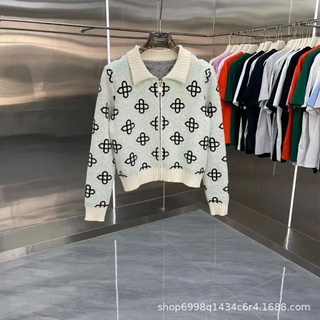 Unbranded Knitwear Zip-Up Collared Geometric Knit Cardigan product detail image 2