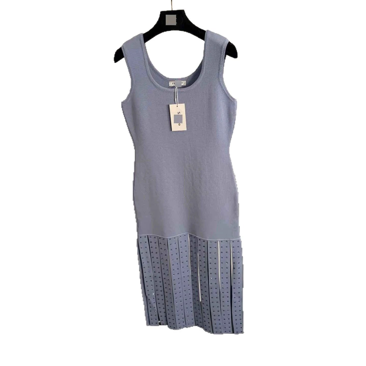Unbranded Dresses Sleeveless Ribbed Knit Dress with Rhinestone Pleated Hem image 5
