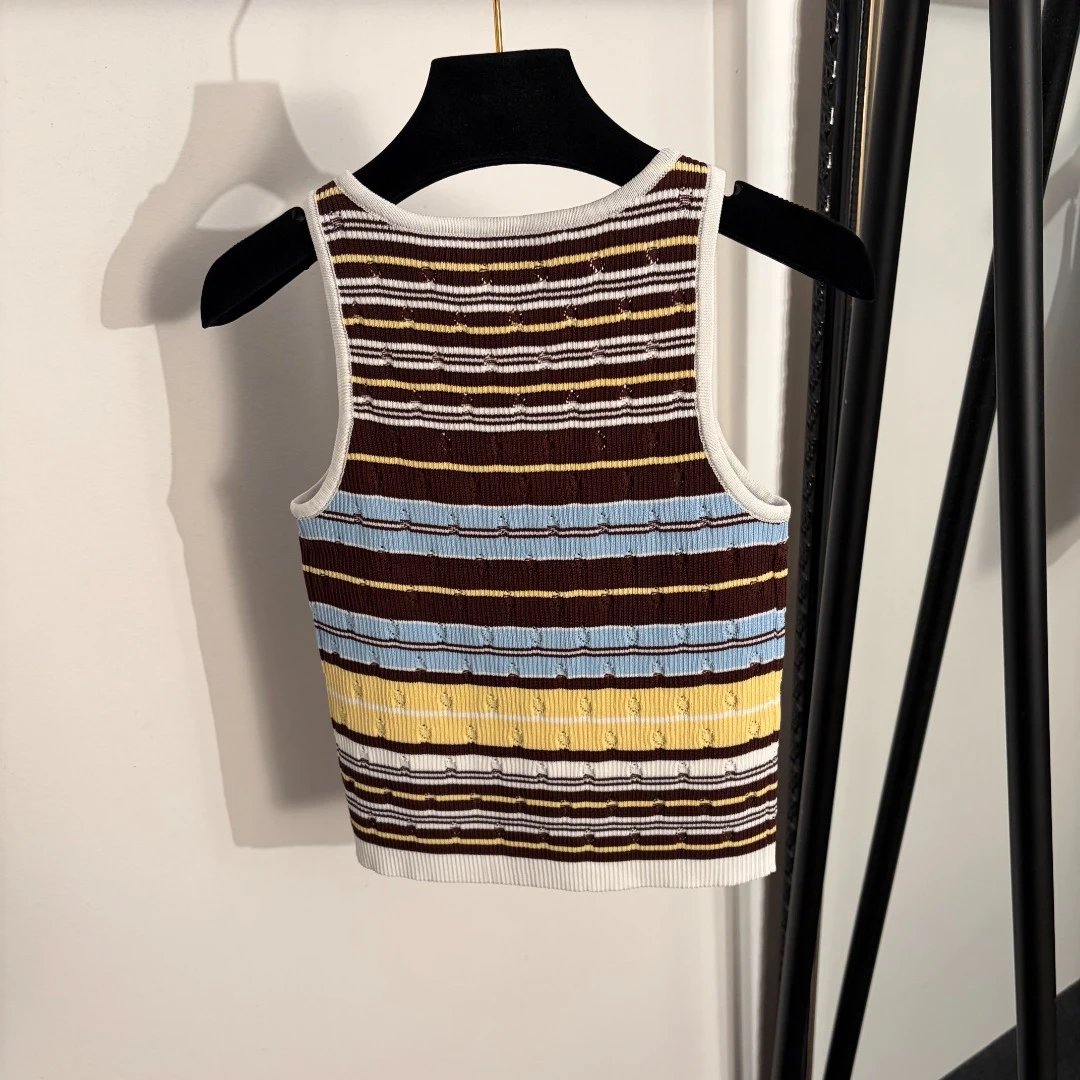 Chanel Knitwear Striped knit tank top with logo motifs image 3