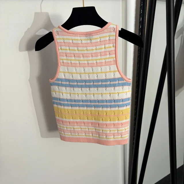 Chanel Knitwear Striped knit tank top with logo motifs product detail image 3