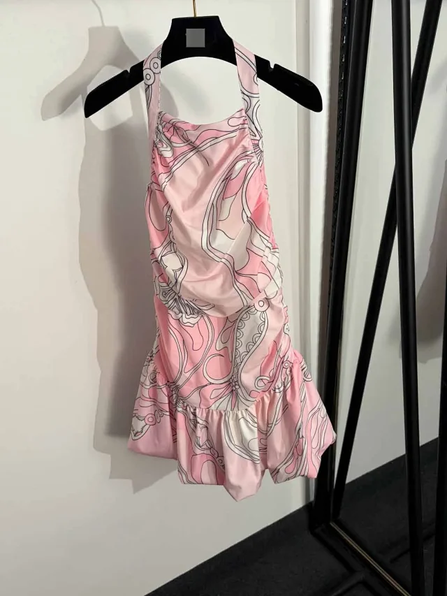 Unbranded Dresses Printed Halter Backless Ruffle-Hem Mini Dress product detail image 2