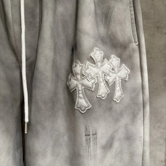 Unbranded Trousers Wide-Leg Drawstring with Cross Appliqué and Distressed Print product detail image 6