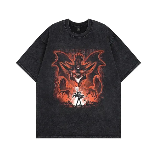 Design Graphic Print Acid Wash Black T-Shirt - 4