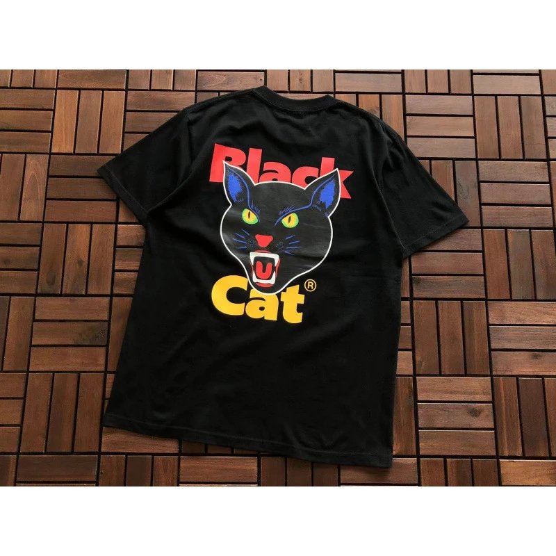 Supreme T-Shirts Short-Sleeve Graphic T-Shirt — B378 Black Cat Black
