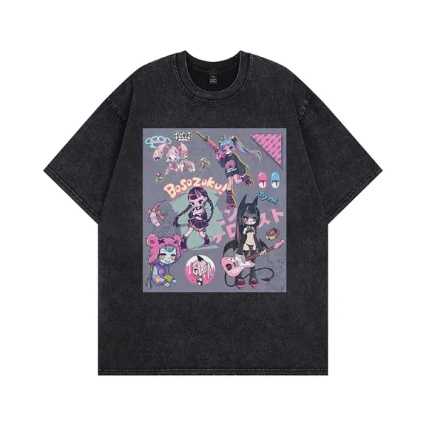 Design Graphic Print Acid Wash Black T-Shirt - 9