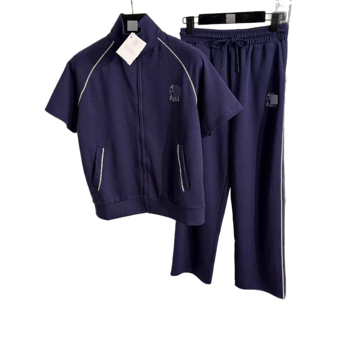 Unbranded Tracksuits Short-sleeve zip-up stand-collar set with contrast trim image 5