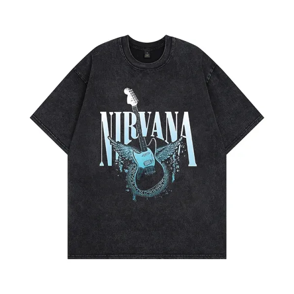 Nirvana Band Graphic Tee Black Acid Wash T-Shirt - 10