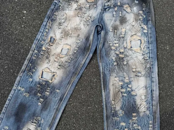 Design Distressed Wide-Leg Raw-Hem Jeans Blue - 13