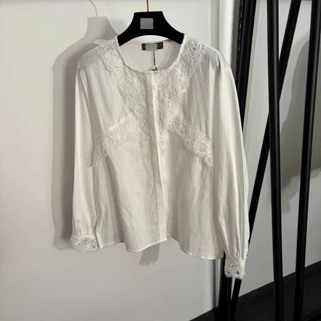 Unbranded Matching Sets Lace-Trim Long-Sleeve Blouse and High-Waist Skirt Set product detail image 3