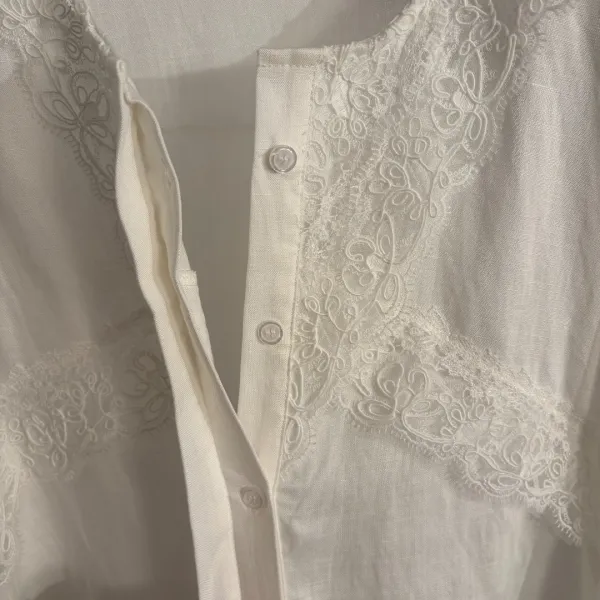 Design Lace-Embellished Linen Shirt and Skirt Set Light Blue - 9