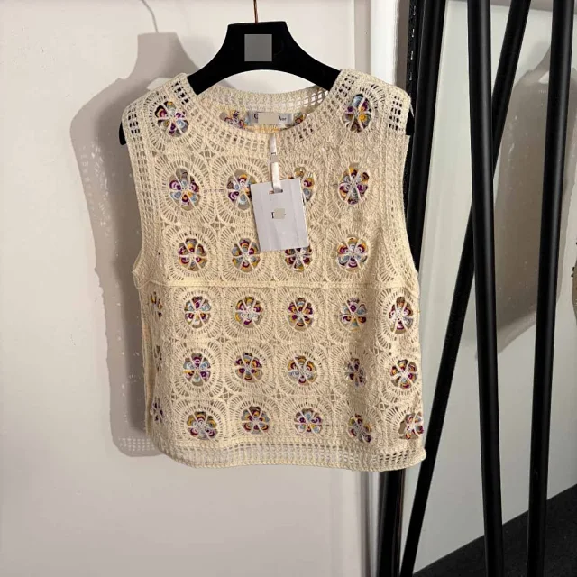 Dior Vests Floral Crochet Knit Vest product detail image 2