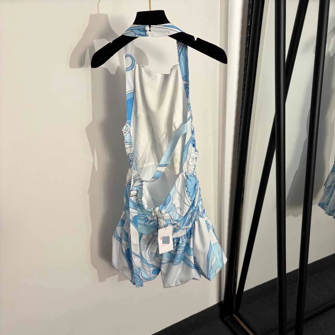 Unbranded Dresses Printed Halter Backless Ruffle-Hem Mini Dress image 3