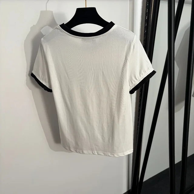 Gucci T-Shirts Ribbed contrast-trim logo-print crew-neck T-shirt product detail image 3
