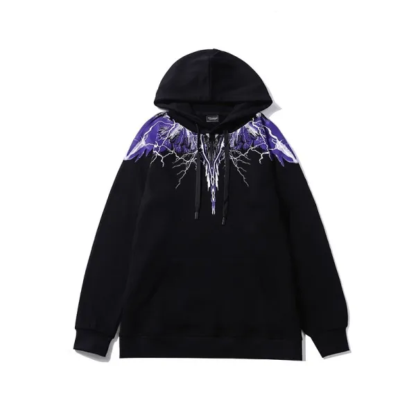 Design Feather Necklace Print Black Hoodie - 62