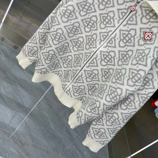 Unbranded Knitwear Zip-Up Collared Geometric Knit Cardigan product detail image 5