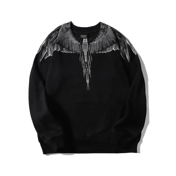 Design Feather Necklace Print Black Hoodie - 78