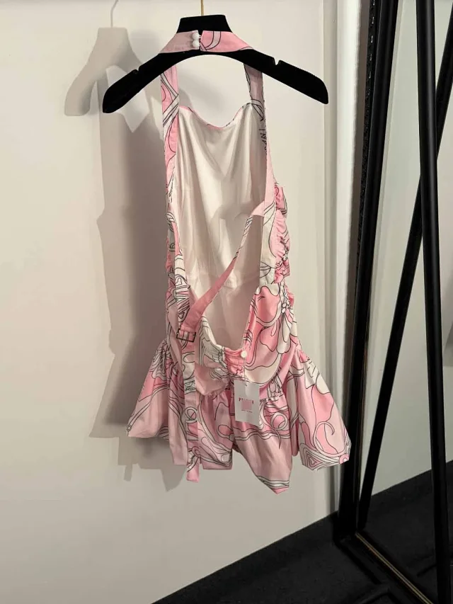 Unbranded Dresses Printed Halter Backless Ruffle-Hem Mini Dress product detail image 3
