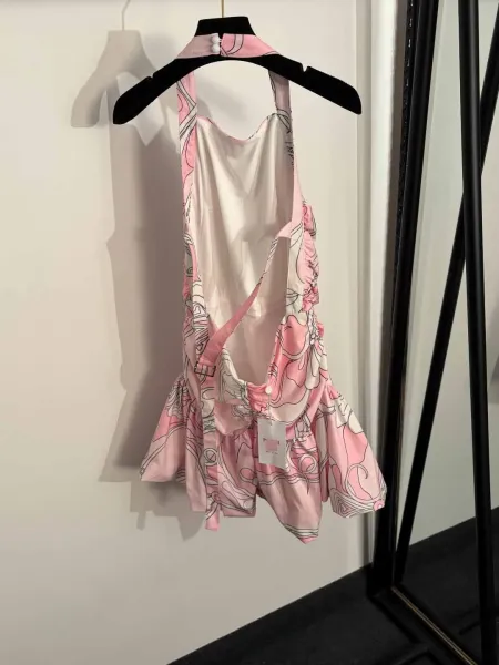 Design Abstract Print Halter Neck Ruched Mini Dress - 5