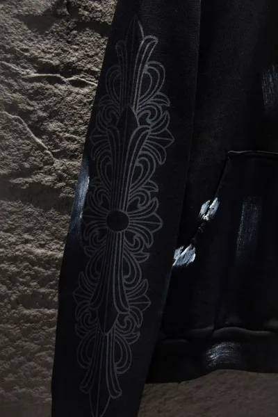 Chrome Hearts Distressed Cross Hoodie Black - 7