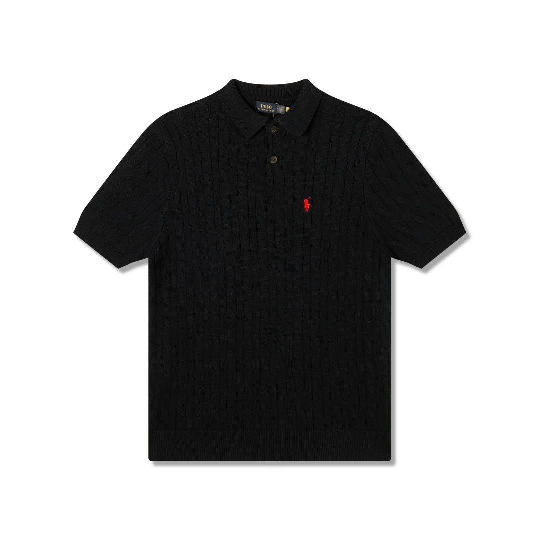 Polo Ralph Lauren Knitwear Cable-Knit Short-Sleeve Shirt — Black