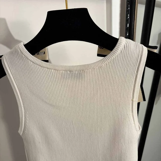 Miu Knitwear Ribbed Knit Bow-Shoulder Top product detail image 6