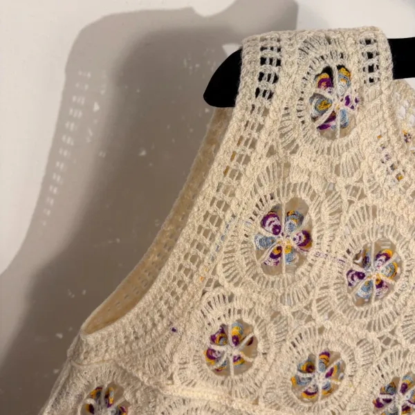 Dior Crochet Floral Vest Black Vest Top - 8