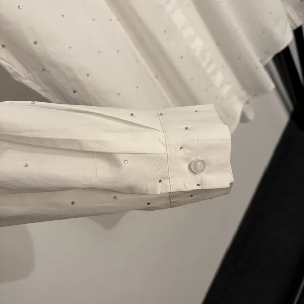Design Embellished Brown Shirt with Crystal Dots and Cross Motifs Tops Shirt - 10