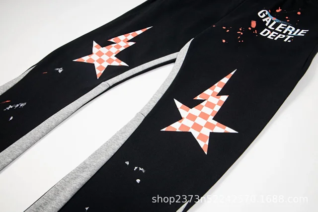 Galerie Dept. Trousers Paint-splatter graphic jogger with checkerboard star print and contrast side panels product detail image 14