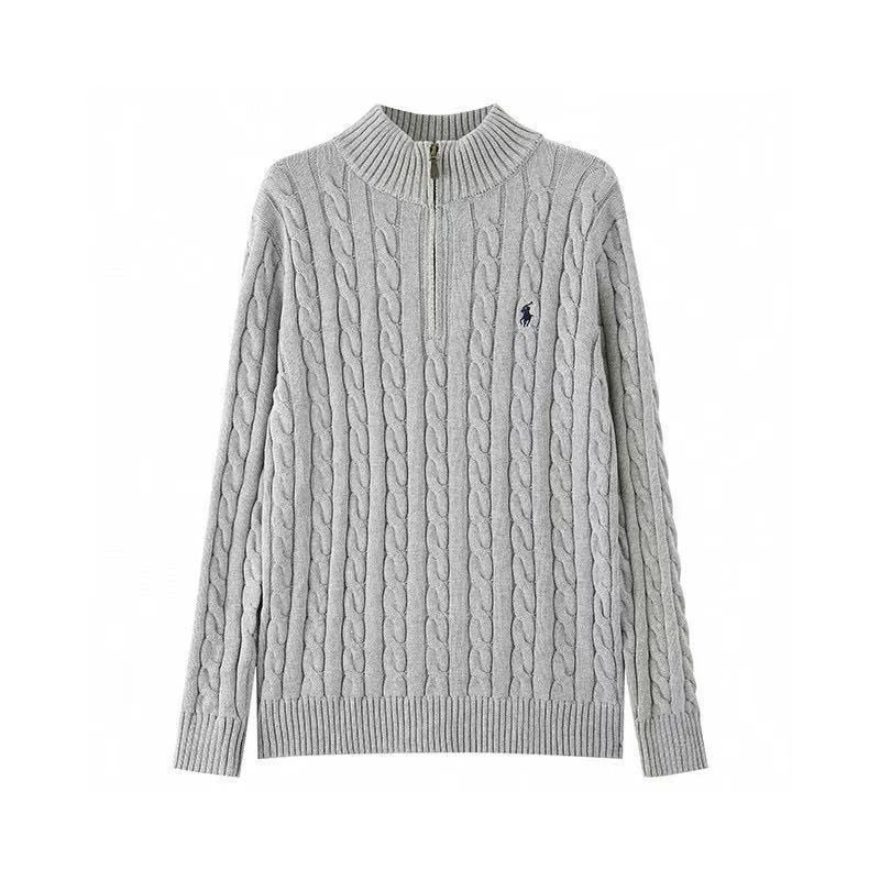 Unbranded Knitwear Cable-Knit Quarter-Zip Mock-Neck Sweater with Embroidered Pony Motif image 2