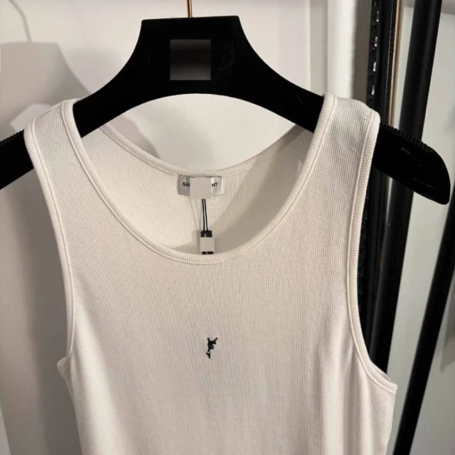 Saint Laurent Vests Ribbed Logo-Embroidered Tank Top product detail image 4