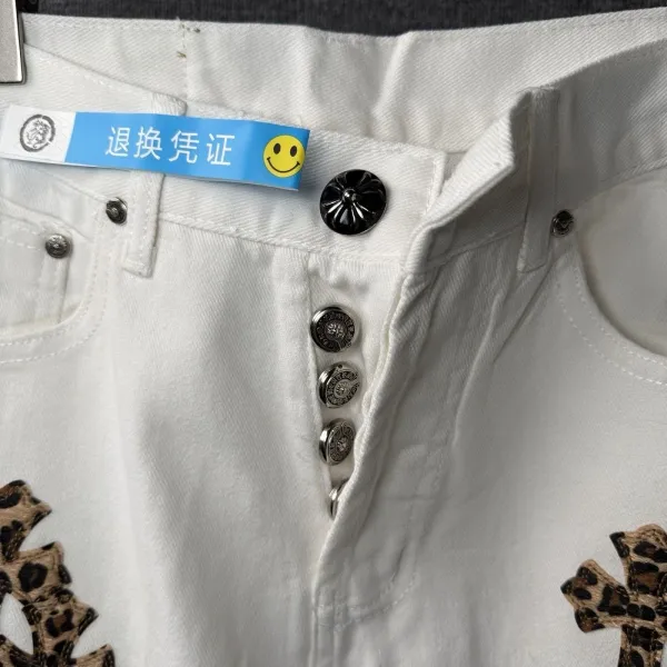 Chrome Hearts Cross-Embroidered White Straight-Leg Jeans - 32