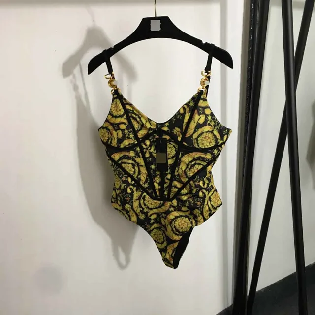 Unbranded Swimwear Corset-Style One-Piece Swimsuit with Gold-Tone Strap Hardware product detail image 2