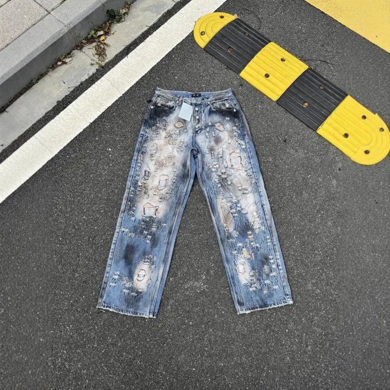 Unbranded Jeans Heavily distressed ripped straight-leg image 5