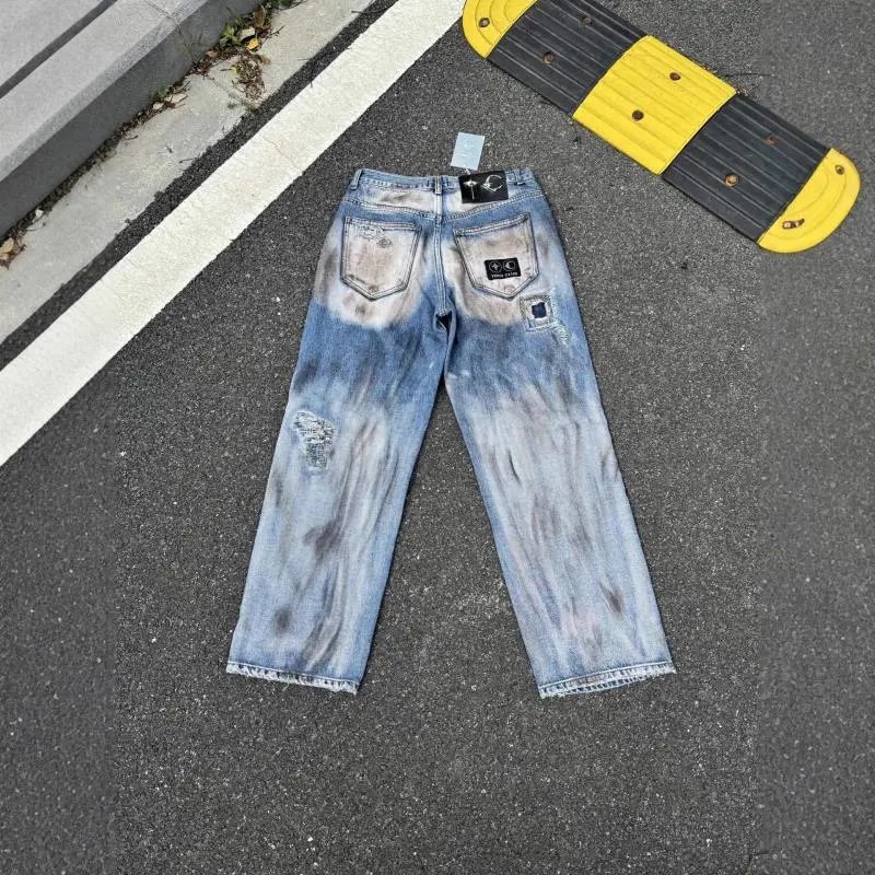 Unbranded Jeans Heavily distressed ripped straight-leg image 2