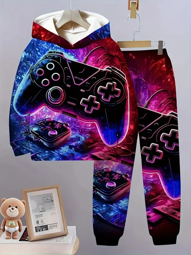Unbranded Tracksuits Children's hooded graphic sweatshirt and jogger set product detail image 15