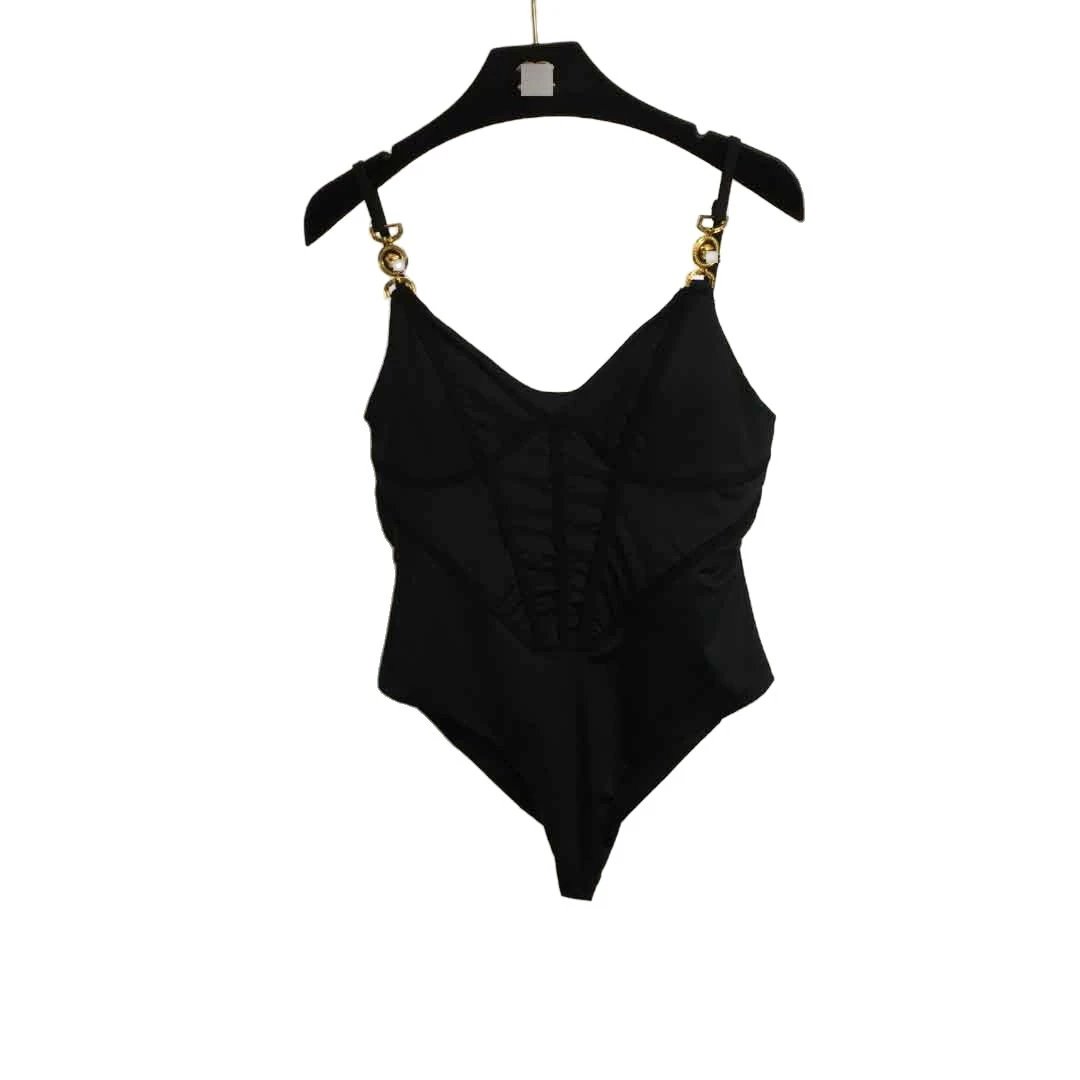 Unbranded Swimwear Corset-Style One-Piece Swimsuit with Gold-Tone Strap Hardware image 5
