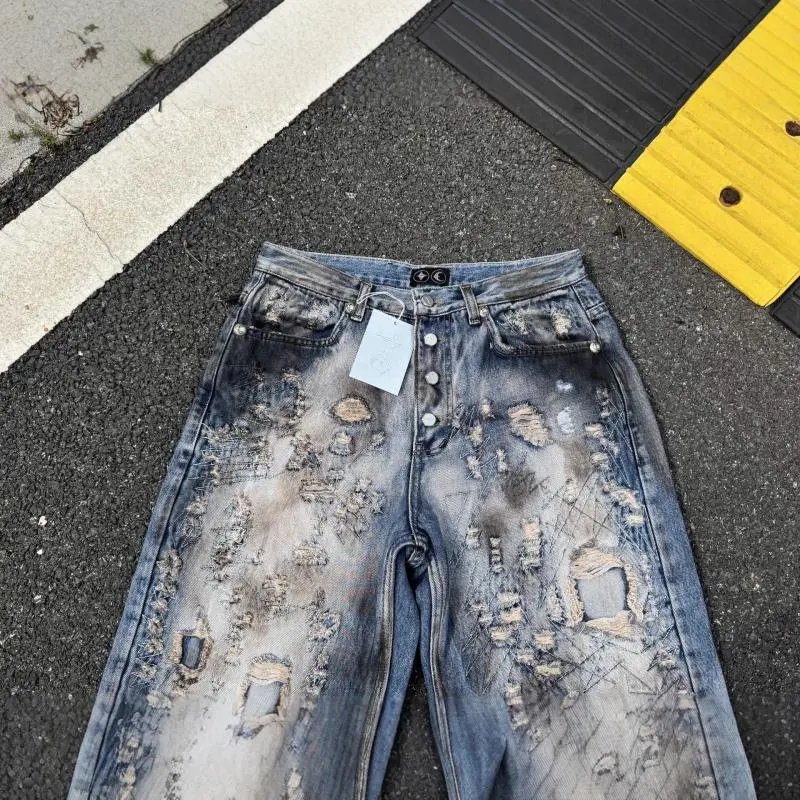 Unbranded Jeans Heavily distressed ripped straight-leg image 3