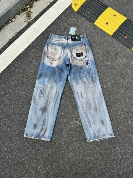 Design Distressed Wide-Leg Raw-Hem Jeans Blue - 5