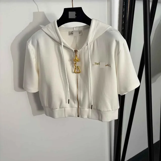 Unbranded Matching Sets Short-Sleeve Hooded Zip-Up Top and Drawstring Wide-Leg Trousers Set product detail image 3