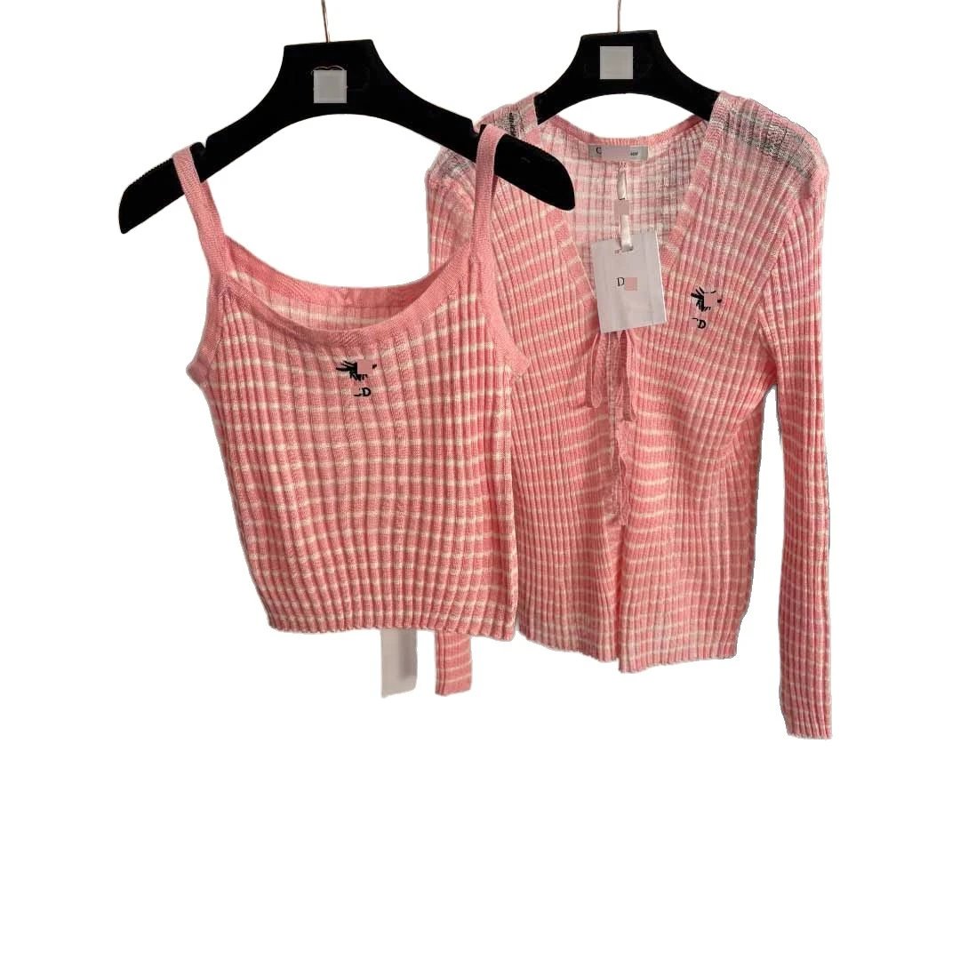 Unbranded Matching Sets Rib-knit cardigan and camisole set with bee embroidery image 5