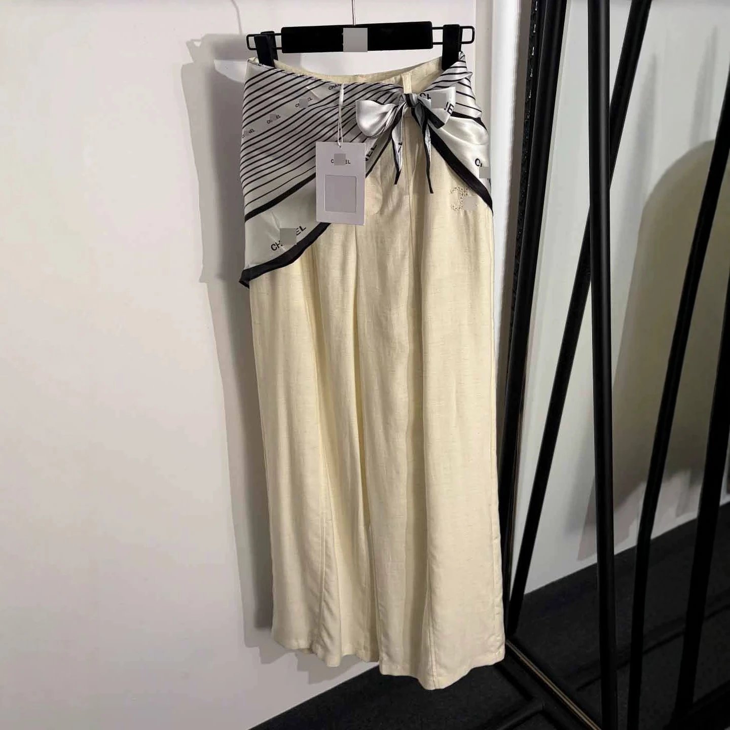Chanel Trousers Wide-Leg with Logo-Print Scarf Waist Detail image 2