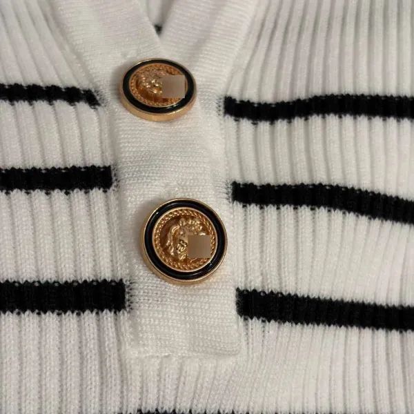 Dior Striped Ribbed Knit Polo White / Black Polo Shirt - 8