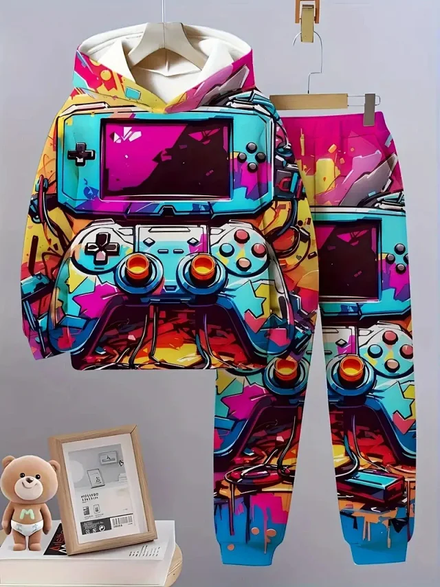Unbranded Tracksuits Children's hooded graphic sweatshirt and jogger set product detail image 10