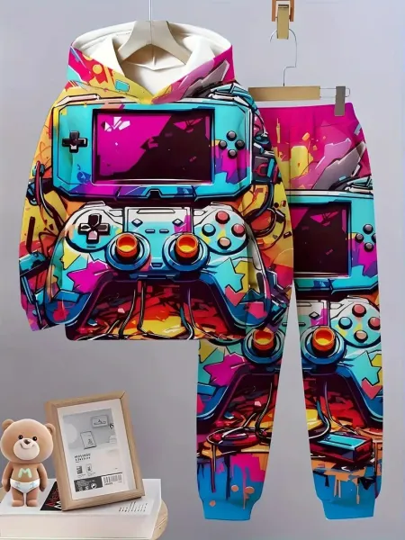 Design Graphic Hoodie and Sweatpants Set Multicolor Streetwear Tracksuit - 11