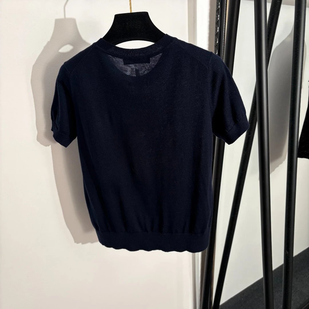 Dior Knitwear Floral and butterfly embroidered short-sleeve knit top image 3